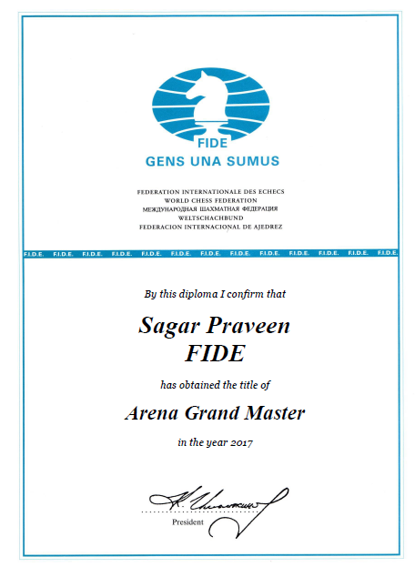 Praveen Sagar secures Arena Grand Master (AGM) Title on Online